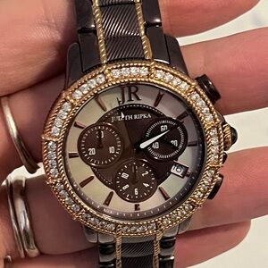 Judith Ripka Gold and Chocolate Brown Watch with Diamonique Bezel